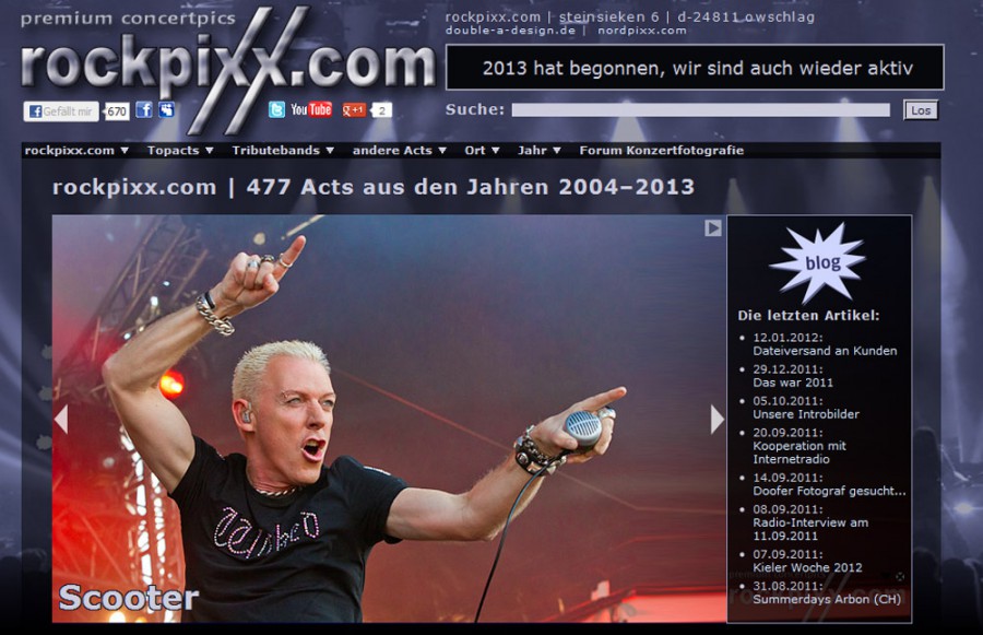 Screenshot rockpixx.com Ende 2009