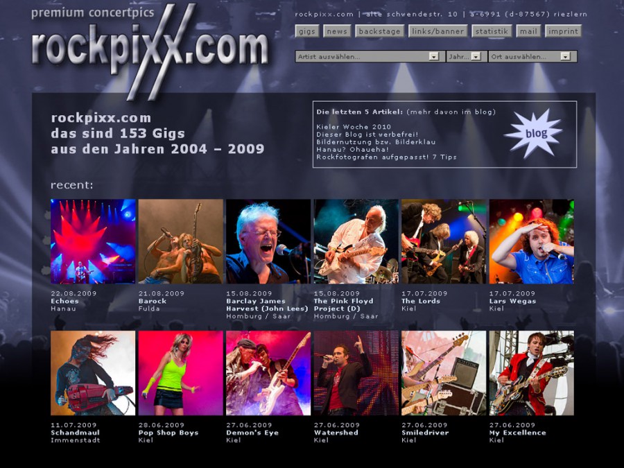 Webseite rockpixx.com, 2009